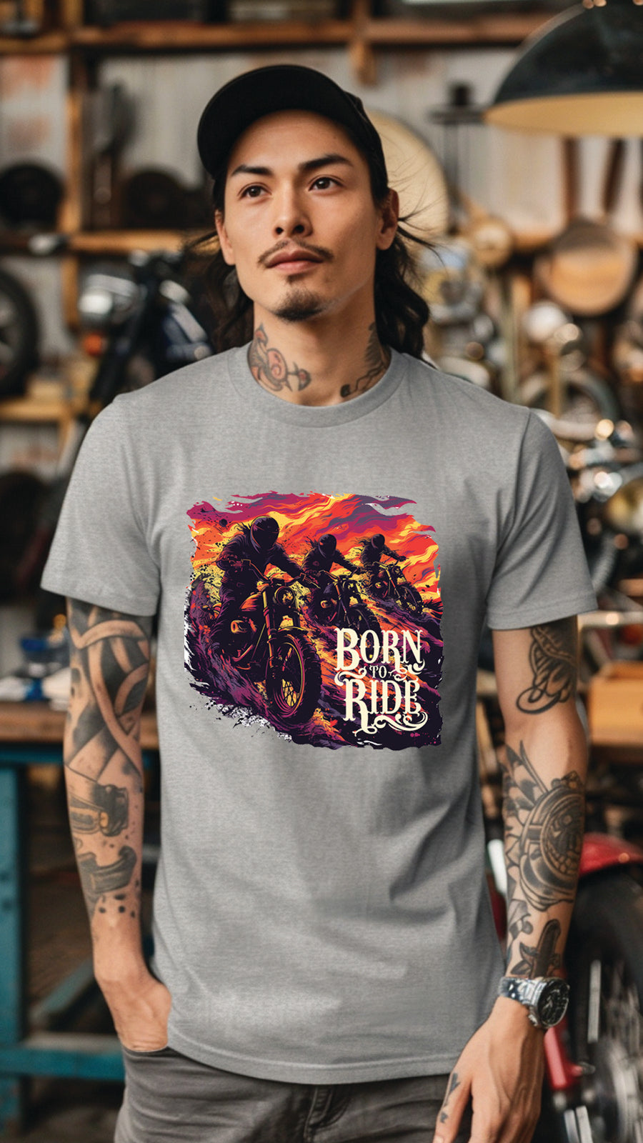 Born to Ride Motorcycle Graphic T-Shirt, Biker Freedom Tee For Men and Women, MOTO001