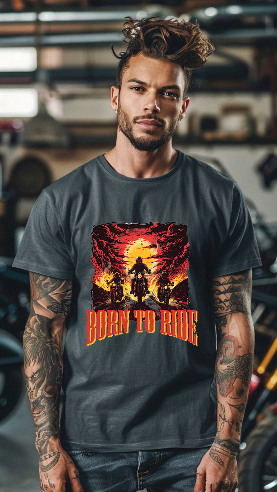 Born to Ride Motorcycle Graphic T-Shirt, Biker Freedom Tee For Men and Women, MOTO002