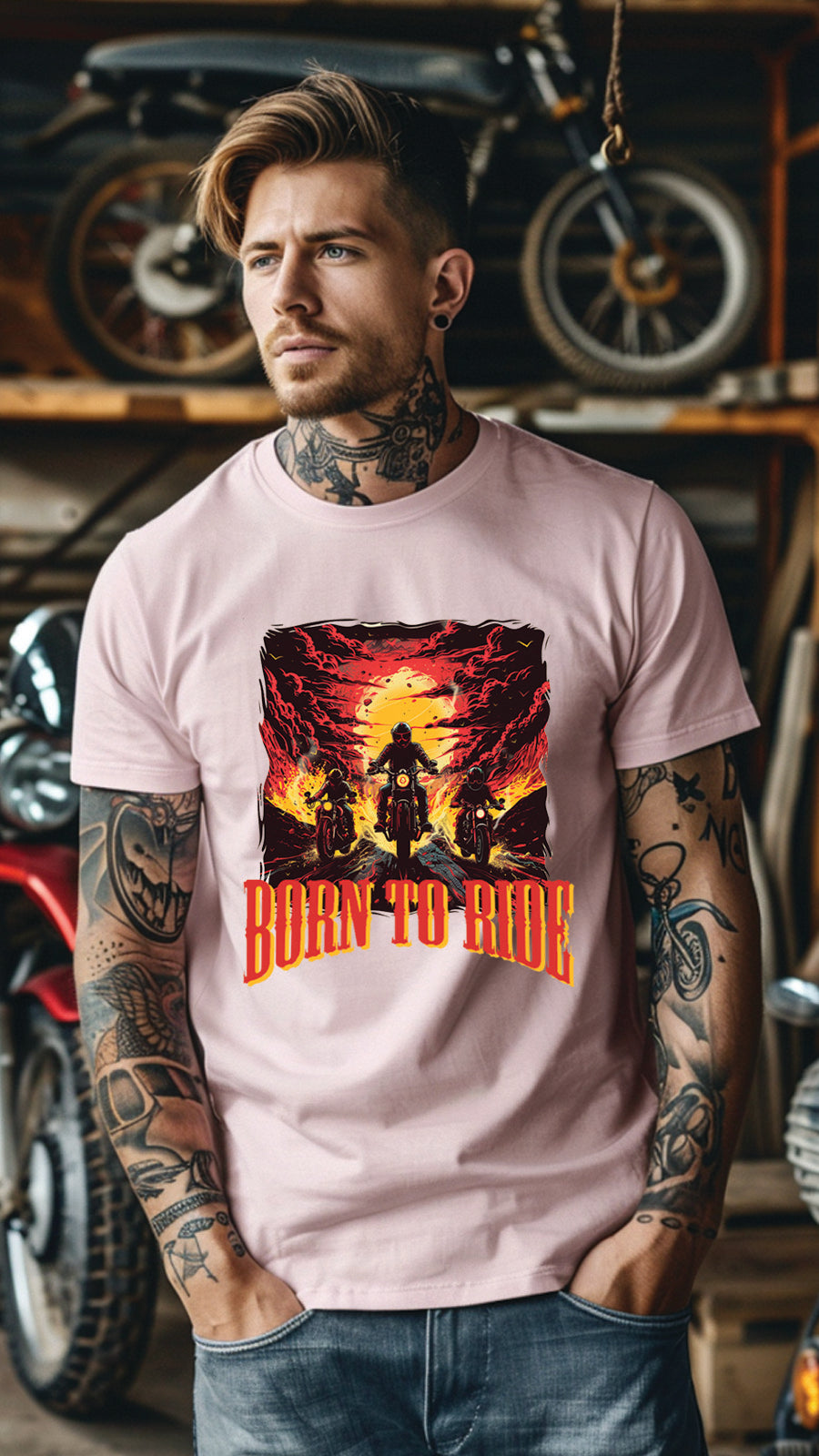 Born to Ride Motorcycle Graphic T-Shirt, Biker Freedom Tee For Men and Women, MOTO002