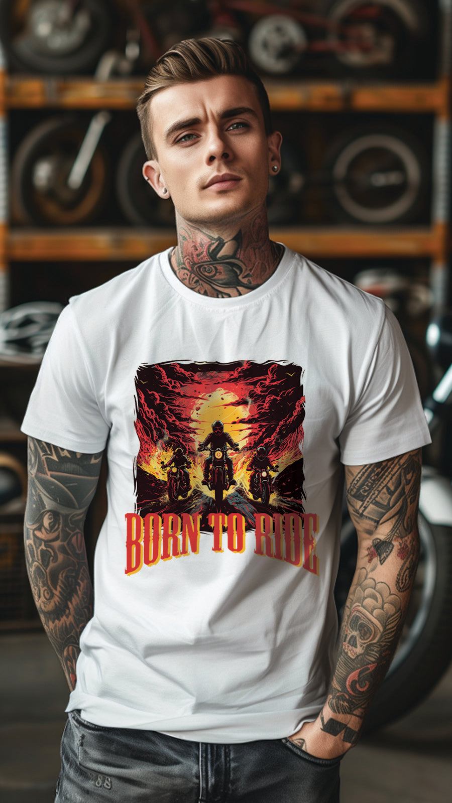 Born to Ride Motorcycle Graphic T-Shirt, Biker Freedom Tee For Men and Women, MOTO002