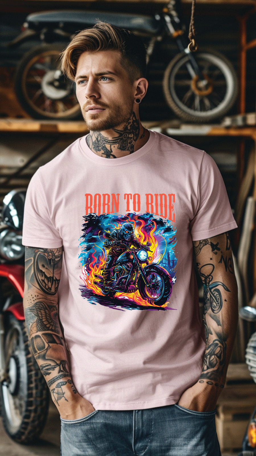 Born to Ride Motorcycle Graphic T-Shirt, Biker Freedom Tee For Men and Women, MOTO003