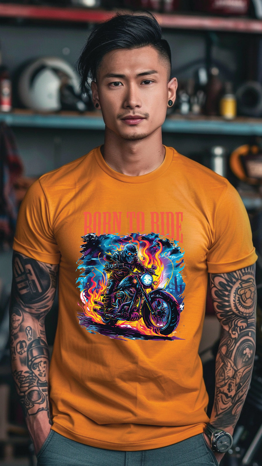 Born to Ride Motorcycle Graphic T-Shirt, Biker Freedom Tee For Men and Women, MOTO003