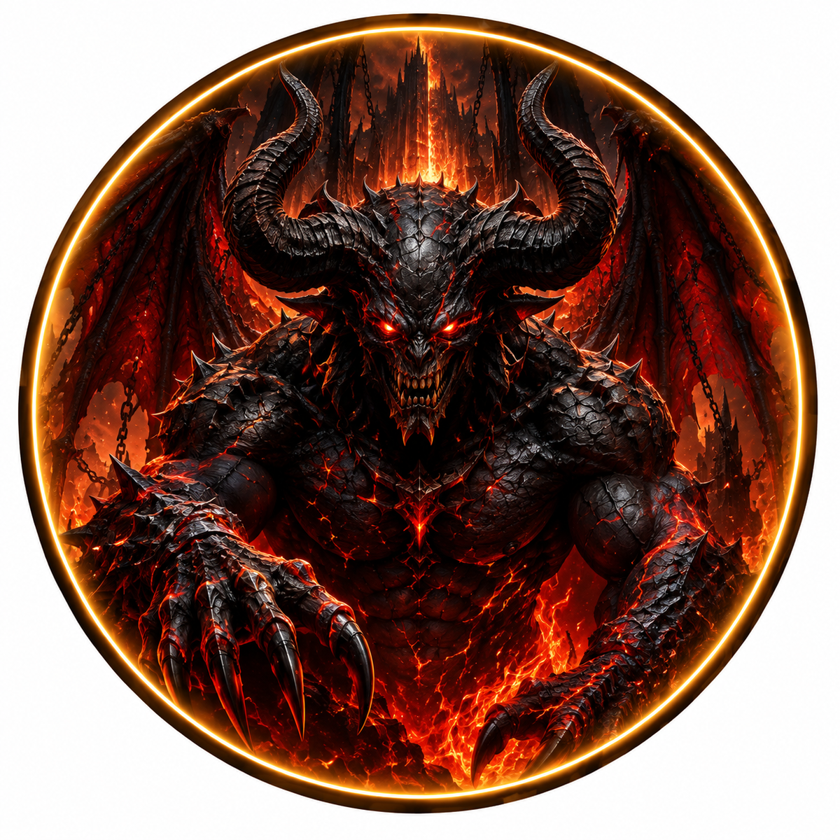 Modern Round LED Wall Art - Fiery Demon Lord Design with Warm Ambient Glow led 253