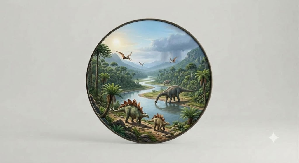 Majestic Dinosaur Valley Round LED Wall Clock - Prehistoric River & Stegosaurus Scene with Warm Backlight led 261