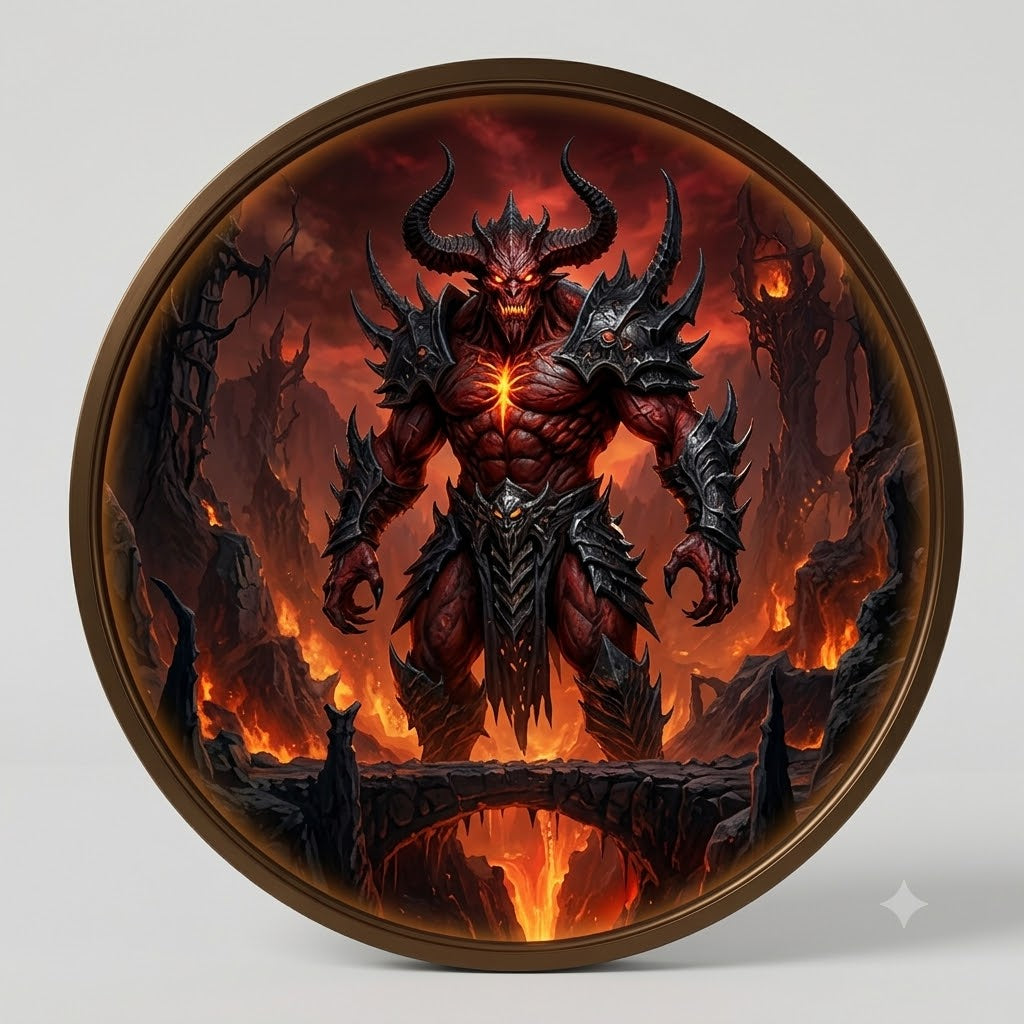 Round LED Illuminated Wall Art - Infernal Demon Warrior in Lava Realm Decor led 265
