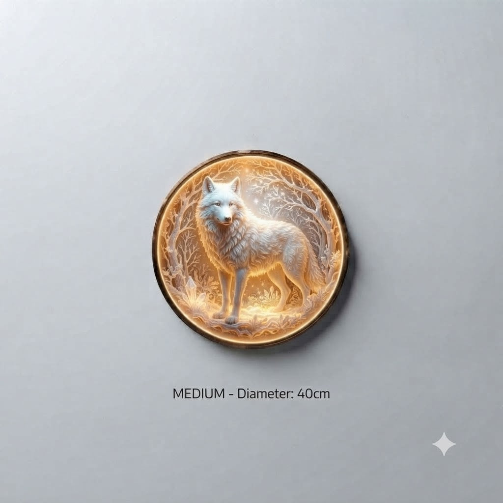 Modern Round LED Wall Art - Mystical White Wolf Design with Warm Ambient Glow led 254