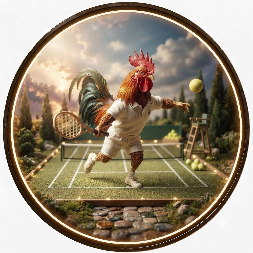 Sporty Tennis Rooster Round LED Backlit Wall Art – Modern Ambient Home & Living Room Decor led 240