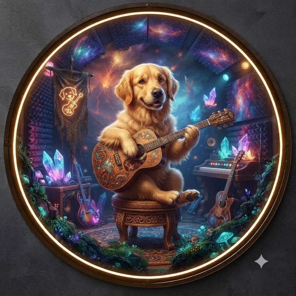 Rockstar Dog Fantasy Music Circular Wall Decor led 238