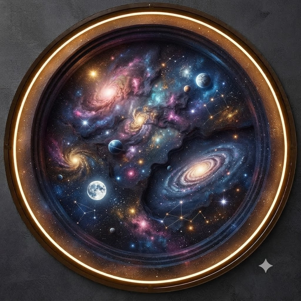 Mythical Floral Landscape and Banner Relief Round Wall Art with LED Backlight led 248