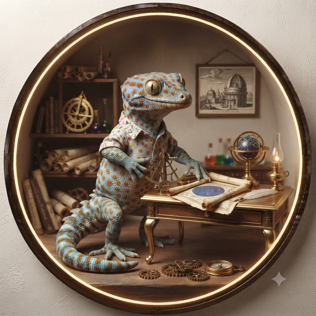 Charming Gecko Astronomer Round Wall Art with LED  246