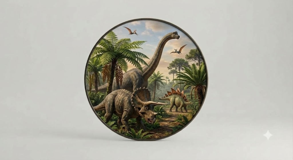 Round LED Illuminated Wall Art - Prehistoric Dinosaur Jungle World Dec led 260