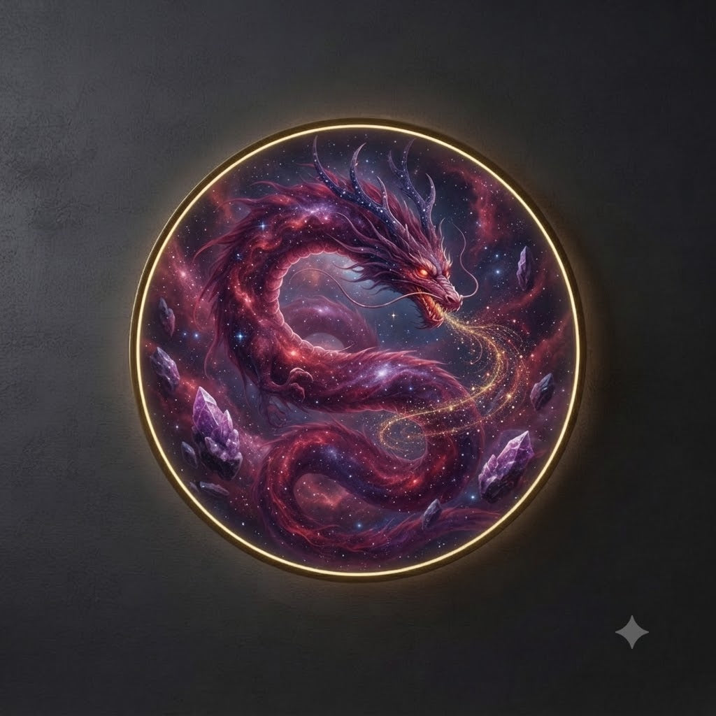 Cosmic Nebula Dragon Circular LED Wall Art led 222