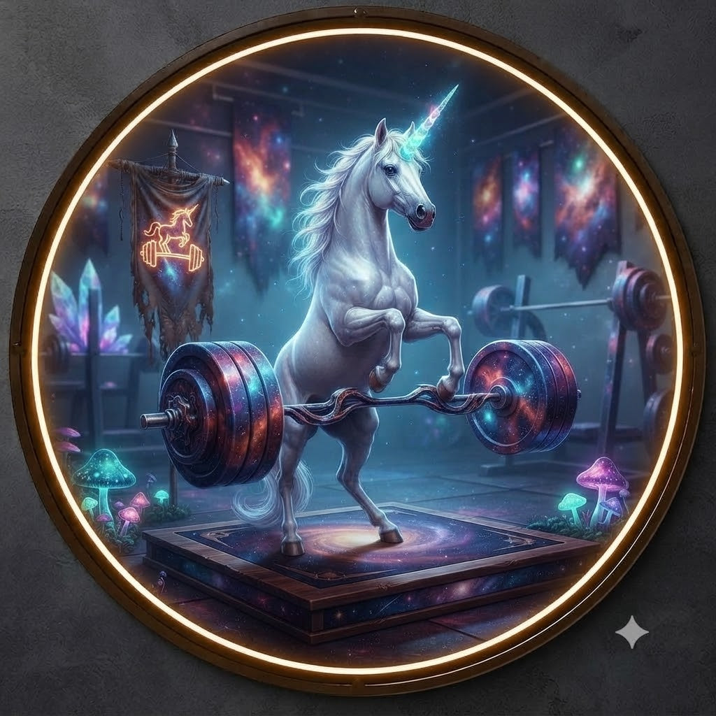 Cosmic Unicorn Gym Wall Art - Modern Round LED Backlit Decor led 236