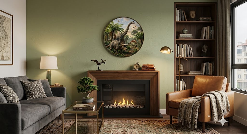 Majestic Dinosaur World Round Wall Art - Prehistoric Jungle & Flying Pterosaur Scene with LED Backlight led 260