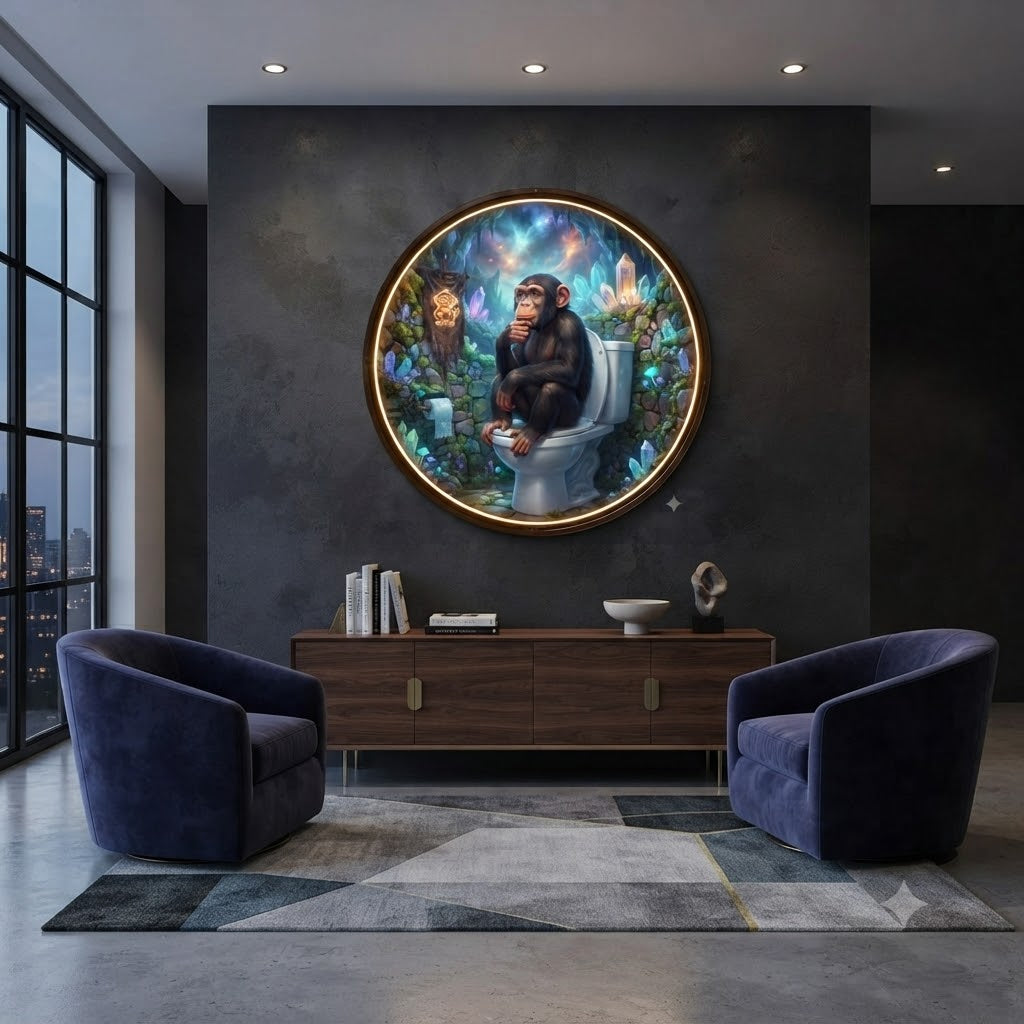 The Thinker Chimp Crystal Forest Circular LED Wall Art led 230
