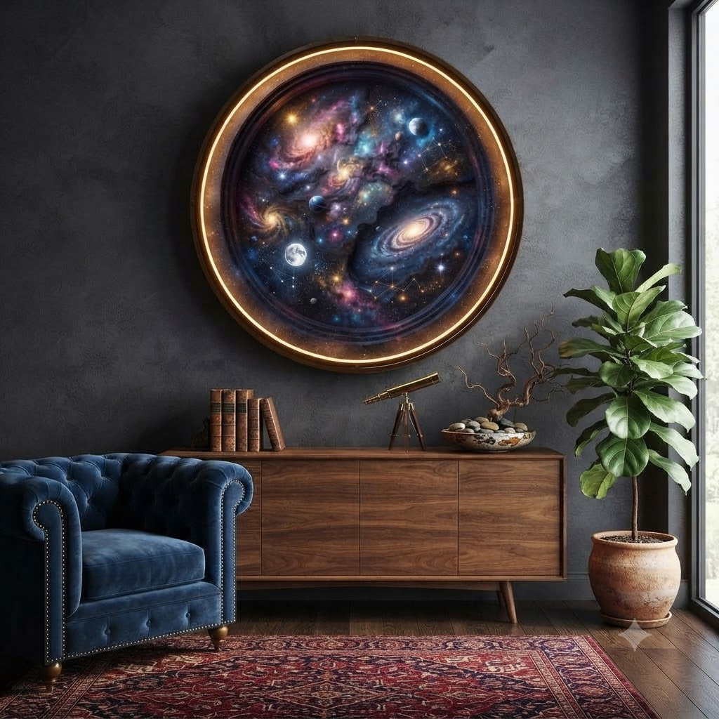 Mythical Floral Landscape and Banner Relief Round Wall Art with LED Backlight led 248
