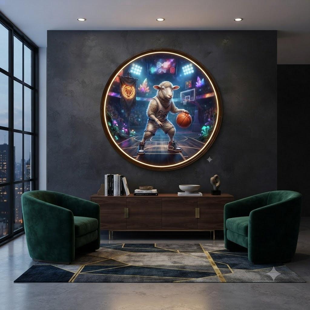 Basketball Sheep Player Cosmic Arena Circular LED Wall Art led 234