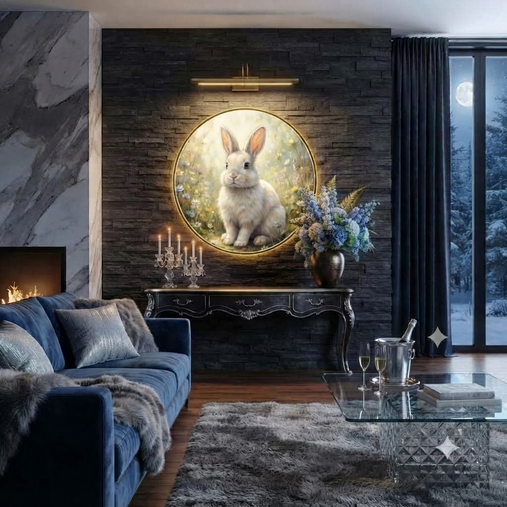 Luxury Three-Size Rabbit Art Set with LED Halo Wall Display led 219