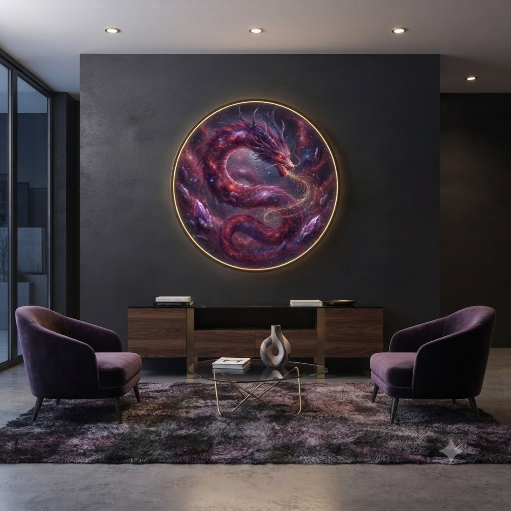 Cosmic Nebula Dragon Circular LED Wall Art led 222