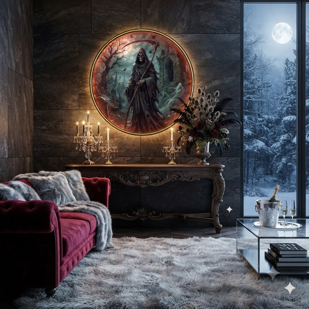 Luxury Three-Size Mythological Reaper Art Set with 12V LED Halo Wall Display led 221