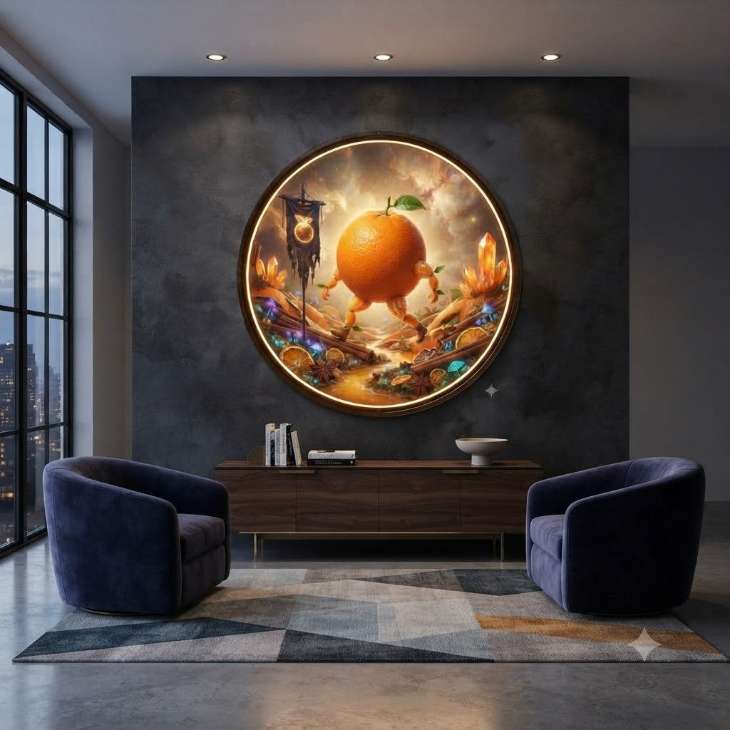 Whimsical Fantasy Orange Character Circular LED Wall Art led 228