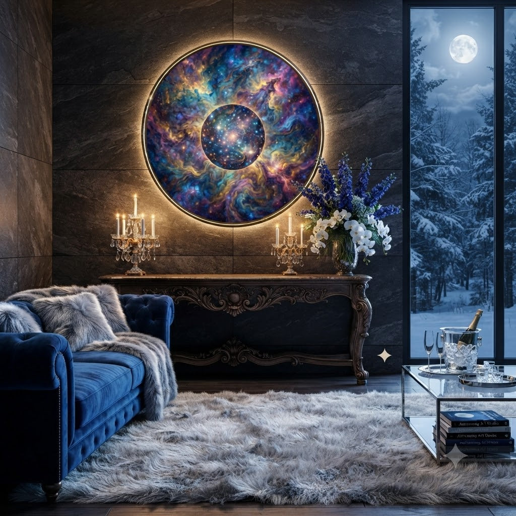 Luxury Three-Size Cosmic Nebula Art Set with 12V LED Halo Wall Display led 220