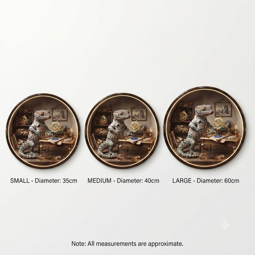 Charming Gecko Astronomer Round Wall Art with LED  246