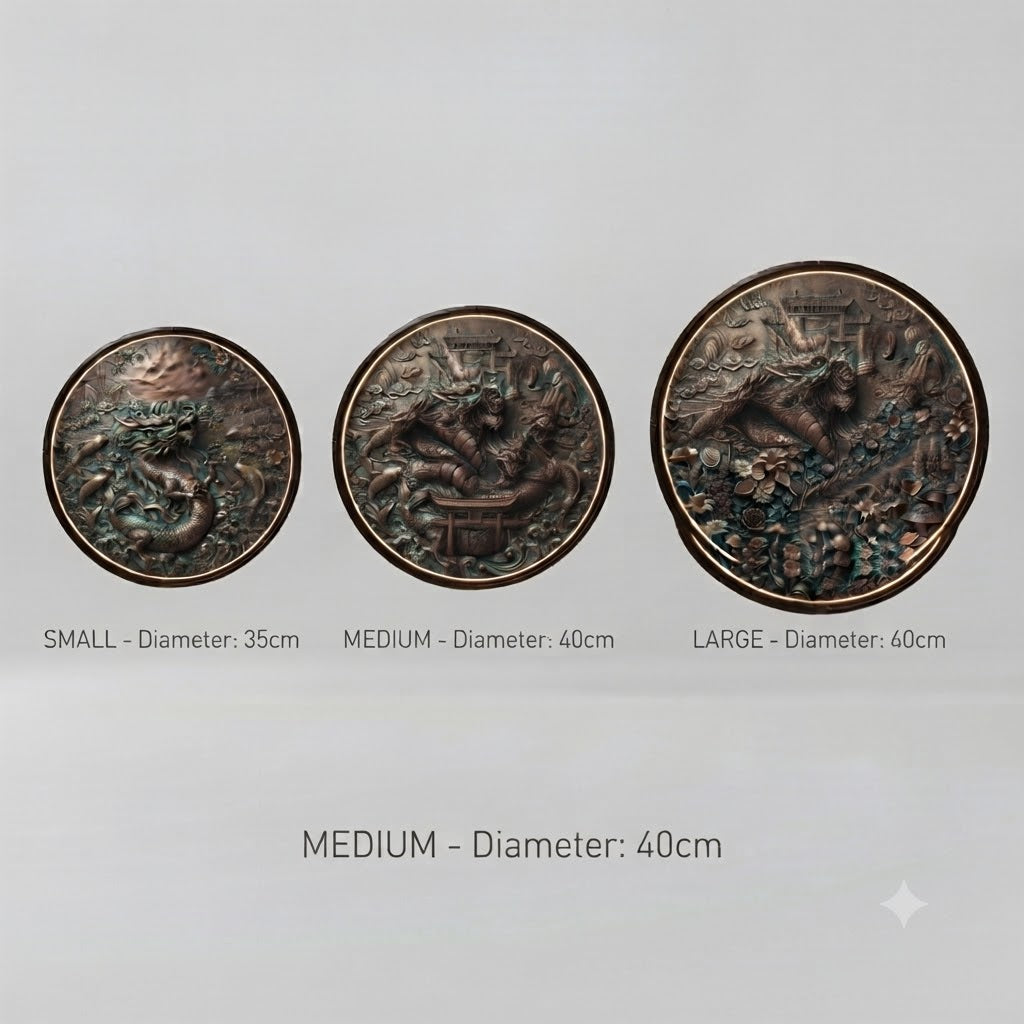 Mythical Dragon and Koi Fish Relief Round Wall Art with LED Backlight led 250