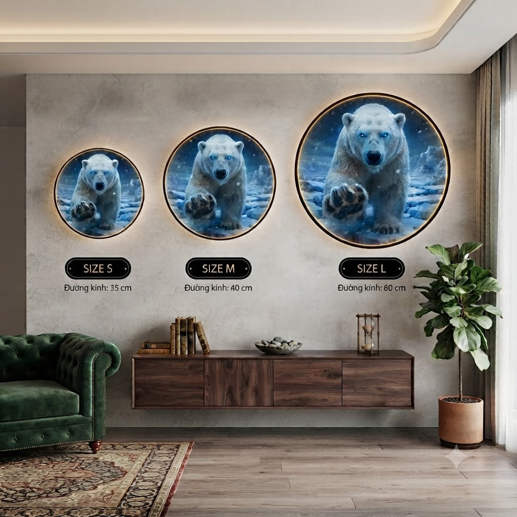 Modern Round LED Wall Art - Mystical Polar Bear Design with Warm Ambient Glow led 255