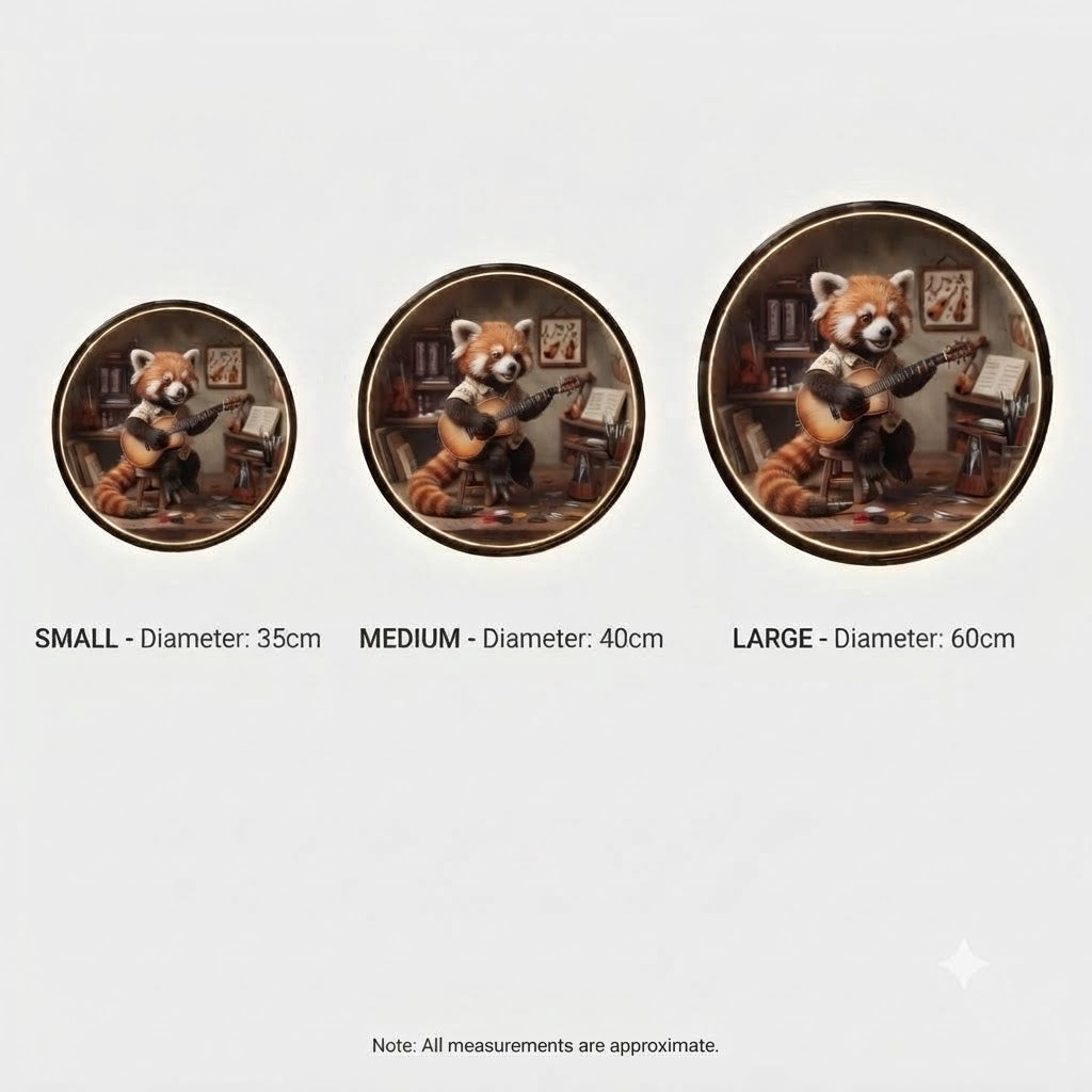 Charming Red Panda Musician Round Wall Art with LED Backlight led 245