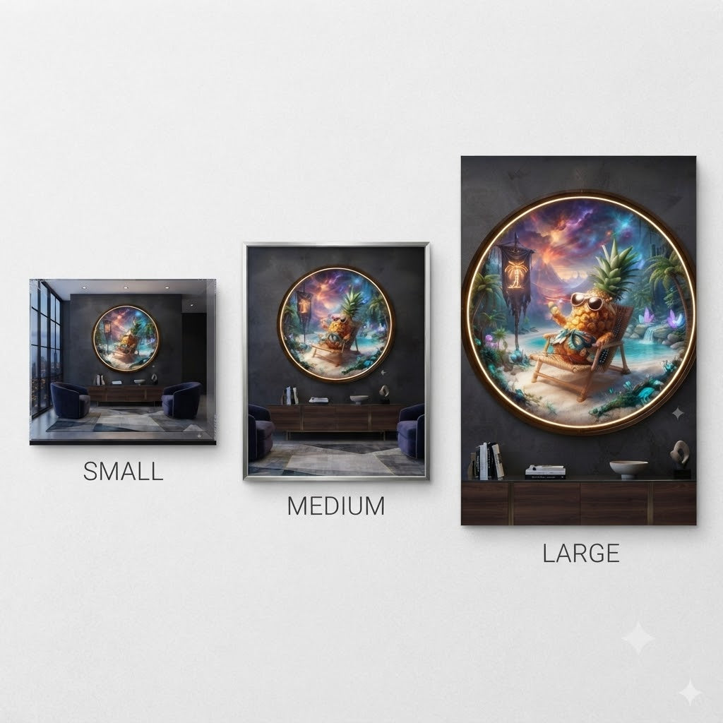 Chill Pineapple Vacation Beach Sunset Circular LED Wall Art led 231