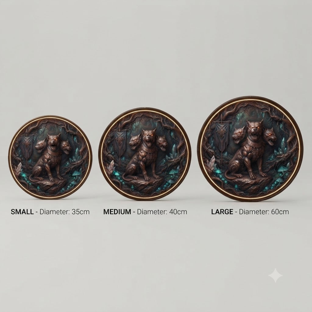 Mythical Three-Headed Cerberus Relief Round Wall Art with LED Backlight led 249