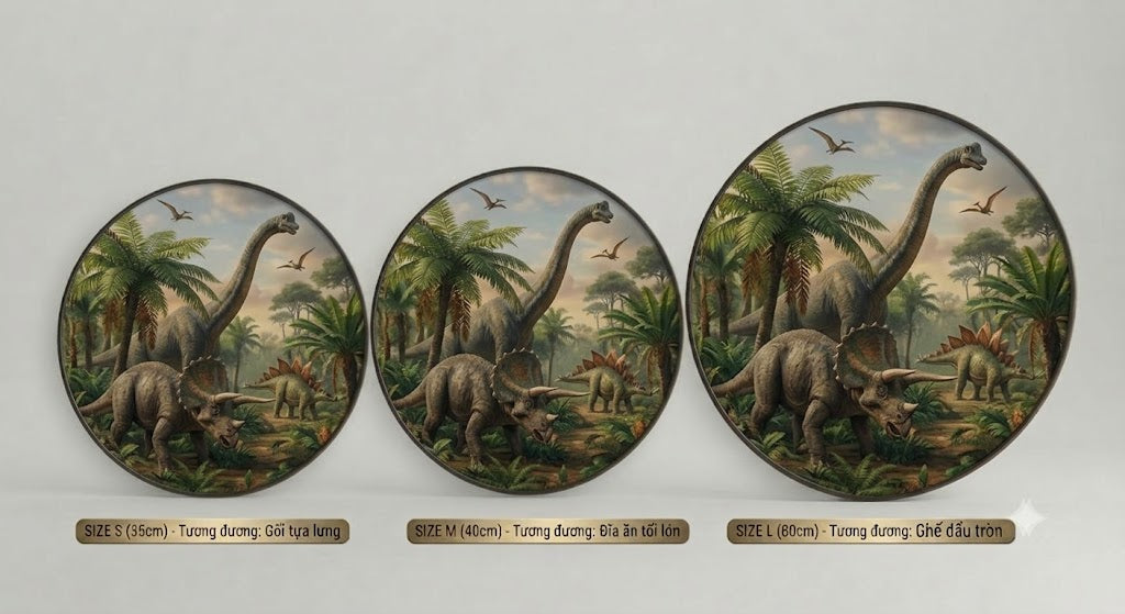Majestic Dinosaur World Round Wall Art - Prehistoric Jungle & Flying Pterosaur Scene with LED Backlight led 260