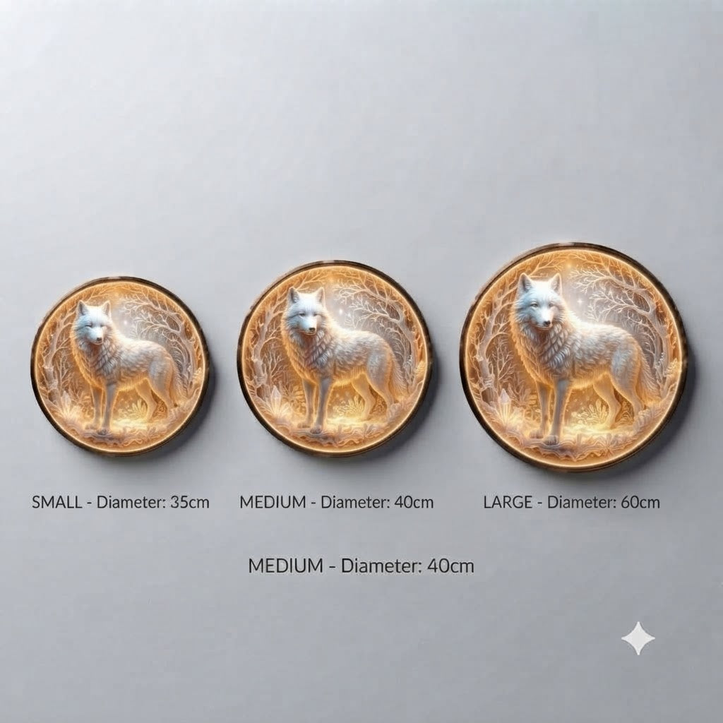 Modern Round LED Wall Art - Mystical White Wolf Design with Warm Ambient Glow led 254