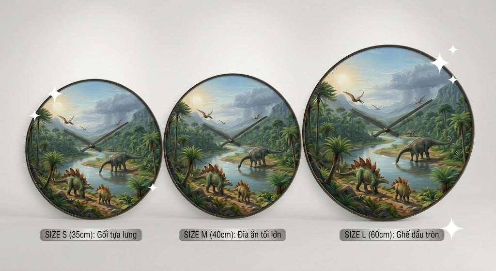 Majestic Dinosaur Valley Round LED Wall Clock - Prehistoric River & Stegosaurus Scene with Warm Backlight led 261