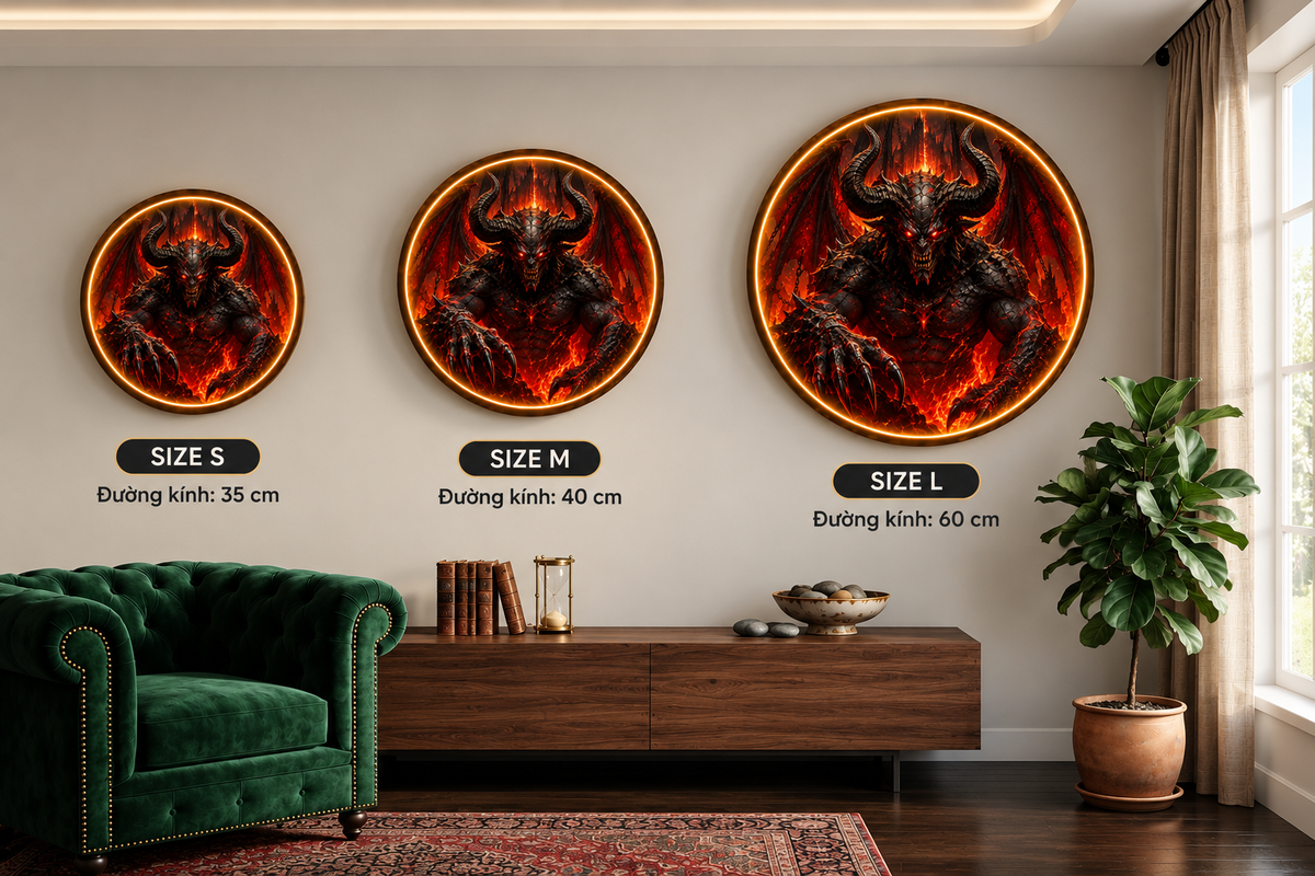 Modern Round LED Wall Art - Fiery Demon Lord Design with Warm Ambient Glow led 253