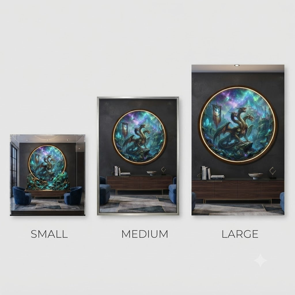 Mystical Three-Headed Dragon Circular LED Wall Art led 226
