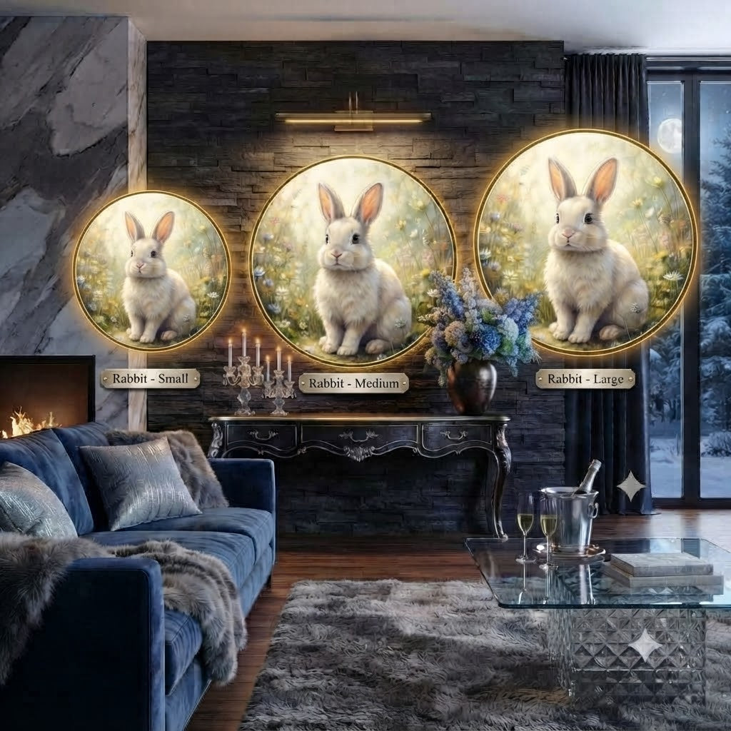 Luxury Three-Size Rabbit Art Set with LED Halo Wall Display led 219