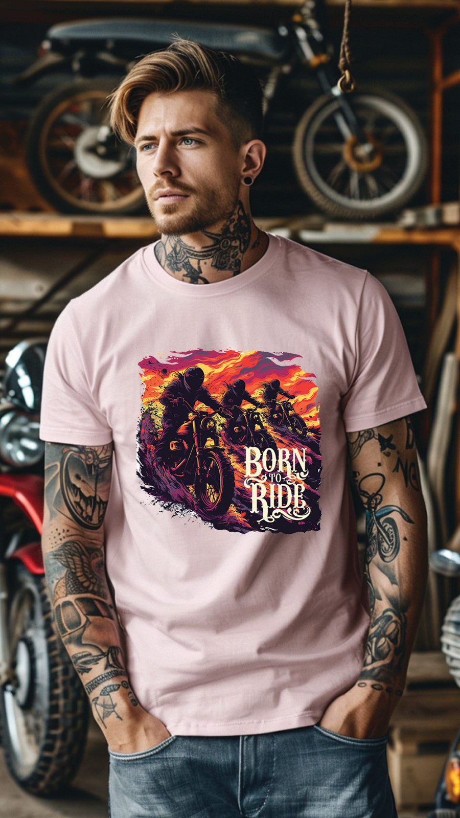 Born to Ride Motorcycle Graphic T-Shirt, Biker Freedom Tee For Men and Women, MOTO001