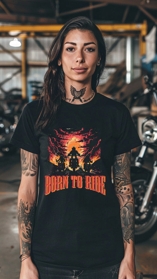 Born to Ride Motorcycle Graphic T-Shirt, Biker Freedom Tee For Men and Women, MOTO002