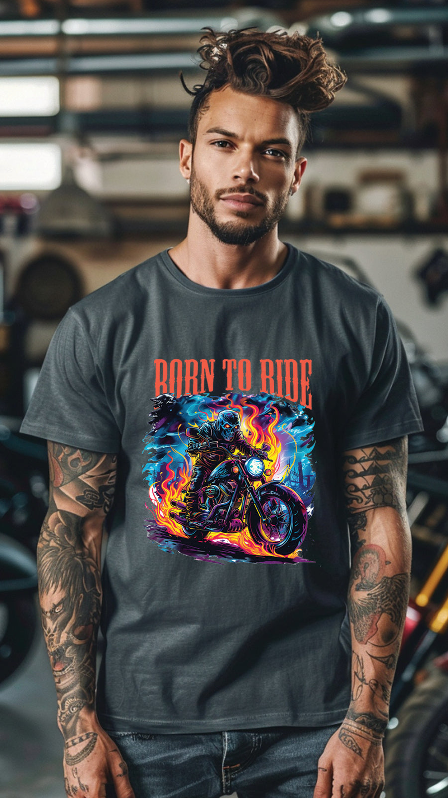 Born to Ride Motorcycle Graphic T-Shirt, Biker Freedom Tee For Men and Women, MOTO003