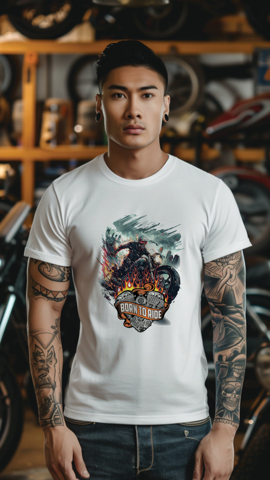 Born to Ride Motorcycle Graphic T-Shirt, Biker Freedom Tee For Men and Women, MOTO004