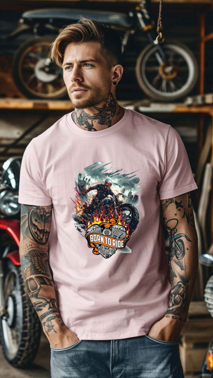 Born to Ride Motorcycle Graphic T-Shirt, Biker Freedom Tee For Men and Women, MOTO004